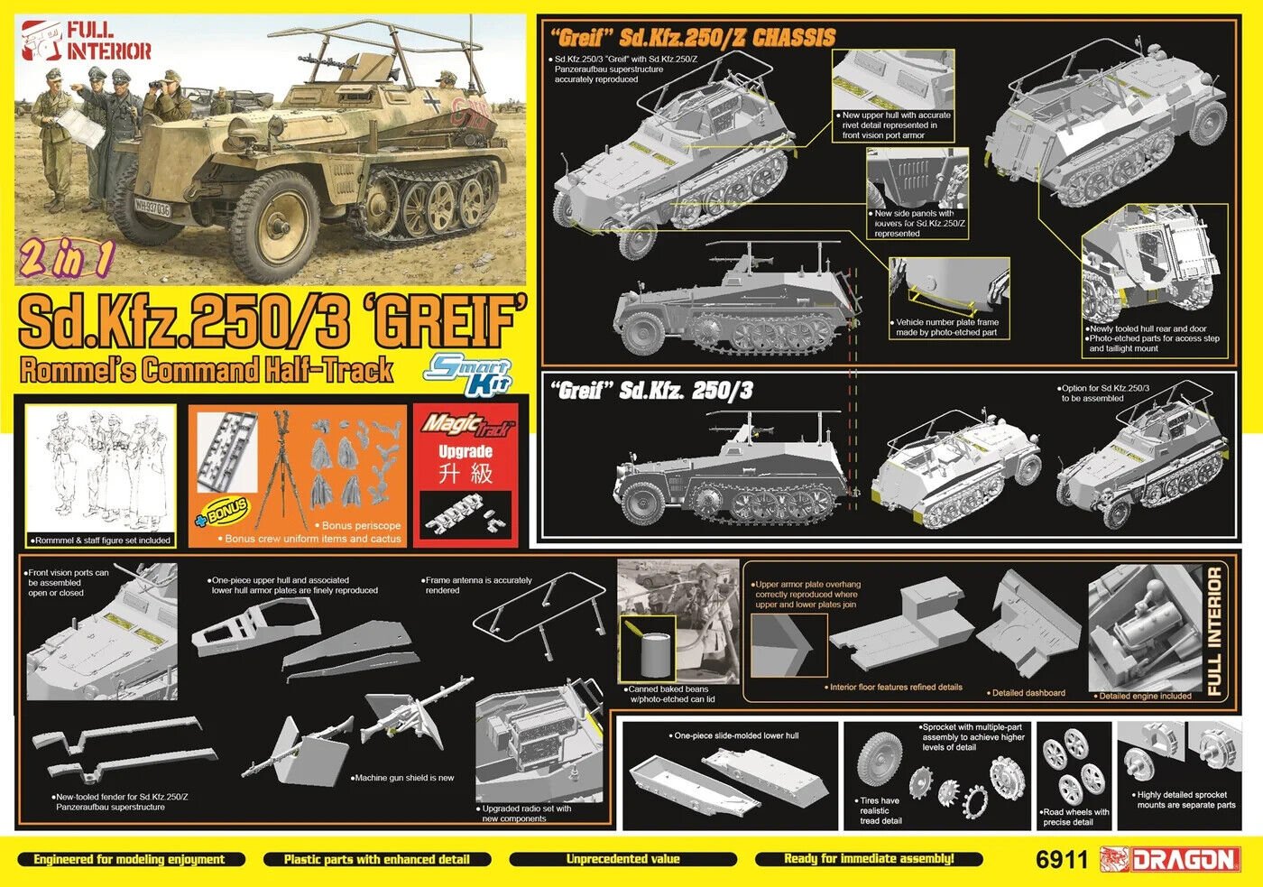 Dragon 6911 1/35 Sd.Kfz.250/3 "Greif" Rommel's Command Half-Track Sd.Kfz.250/Z - Image 2