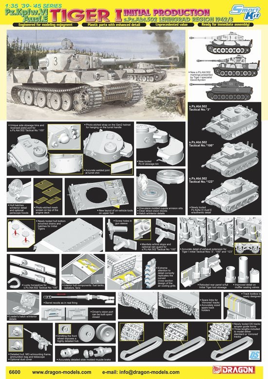 Dragon 6600 1/35 Tiger I, Initial Prod s.Pz.Abt.502 Leningrad w/Magic Tracks - Image 2