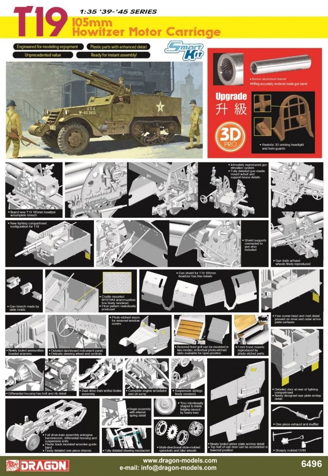 Dragon 6496 1/35 T19 - 105mm Howitzer Motor Carriage upgrade version w/figures - Image 2