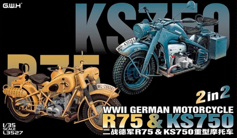 Great Wall Hobby L3527 1/35 WWII German Motorcycle R75 & KS750 2 in 2